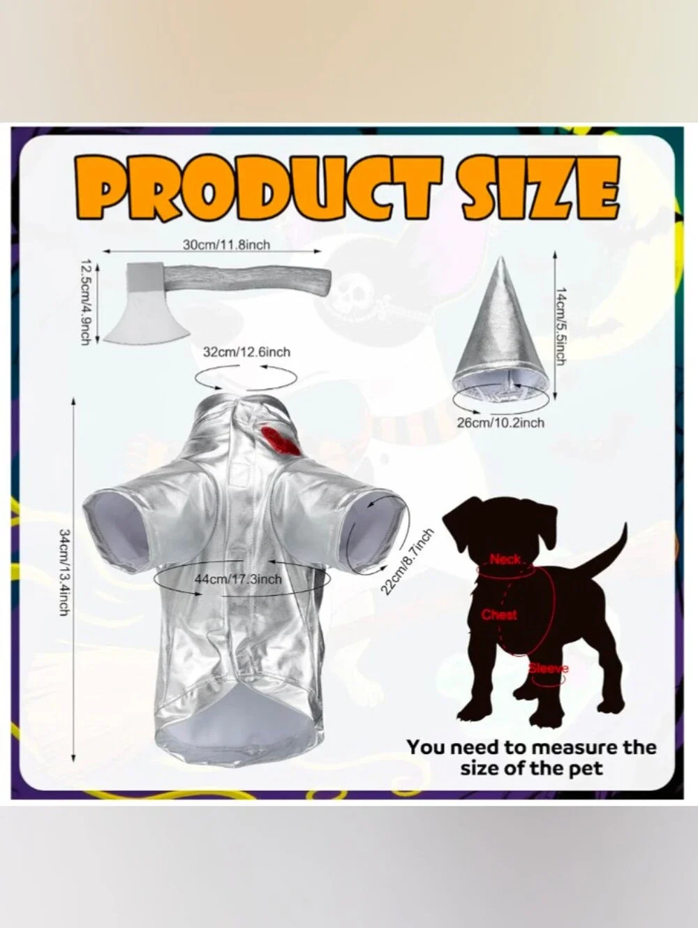 Pet Wizard Of Oz Tinman Inspired Costume, S